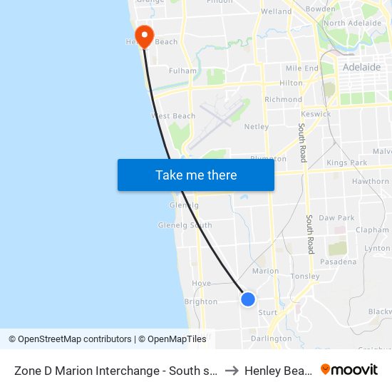 Zone D Marion Interchange - South side to Henley Beach map