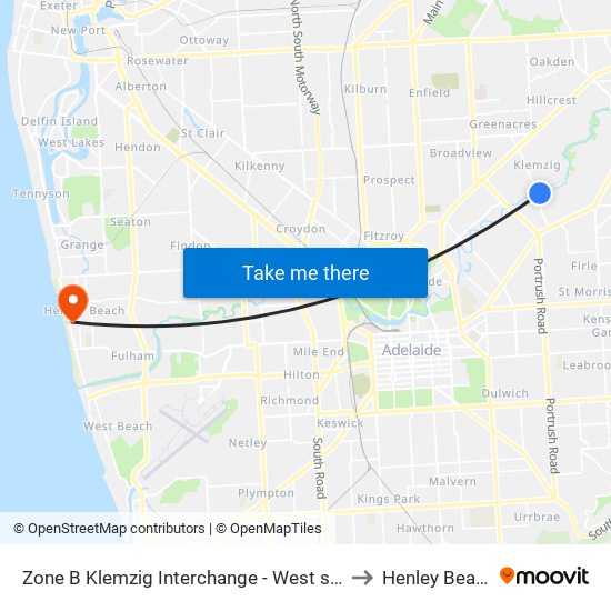 Zone B Klemzig Interchange - West side to Henley Beach map