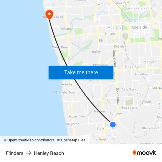 Flinders to Henley Beach map