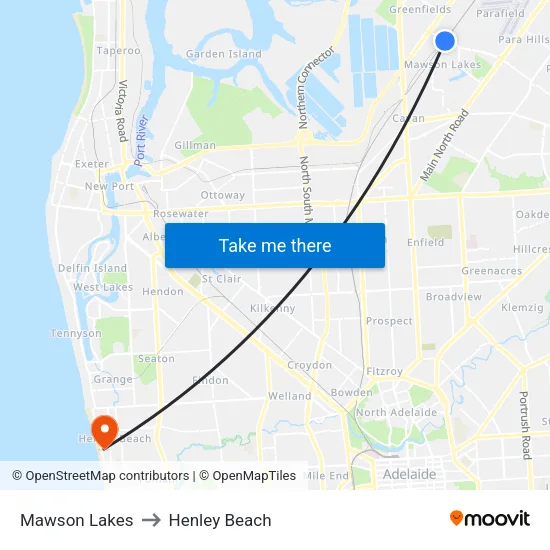 Mawson Lakes to Henley Beach map