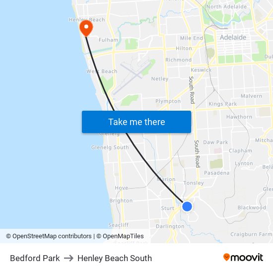 Bedford Park to Henley Beach South map