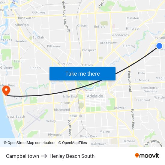 Campbelltown to Henley Beach South map