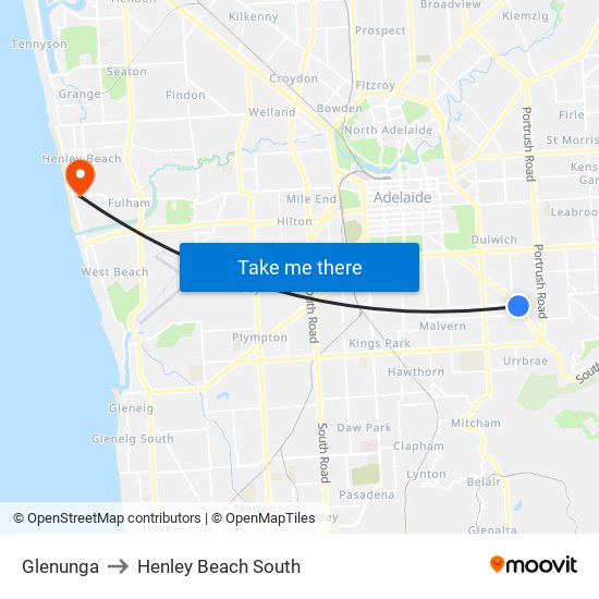 Glenunga to Henley Beach South map