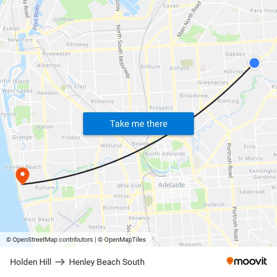 Holden Hill to Henley Beach South map