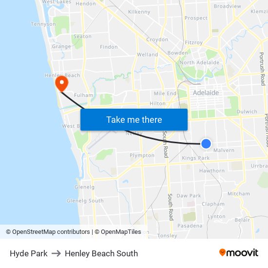 Hyde Park to Henley Beach South map