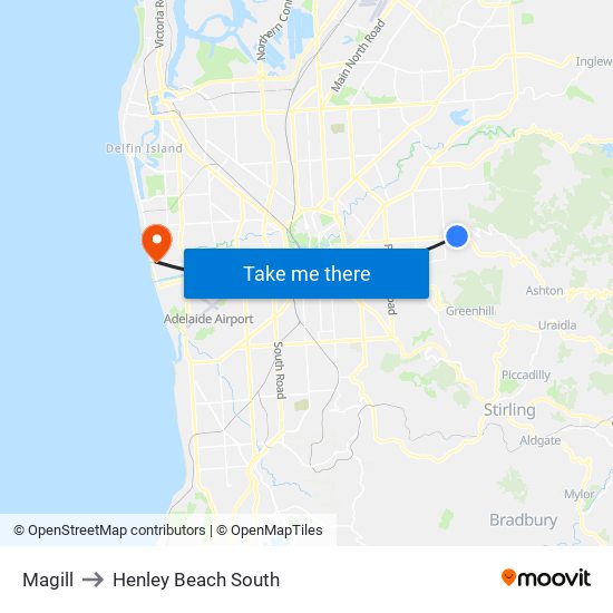 Magill to Henley Beach South map