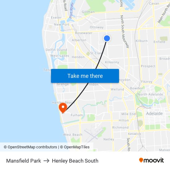 Mansfield Park to Henley Beach South map