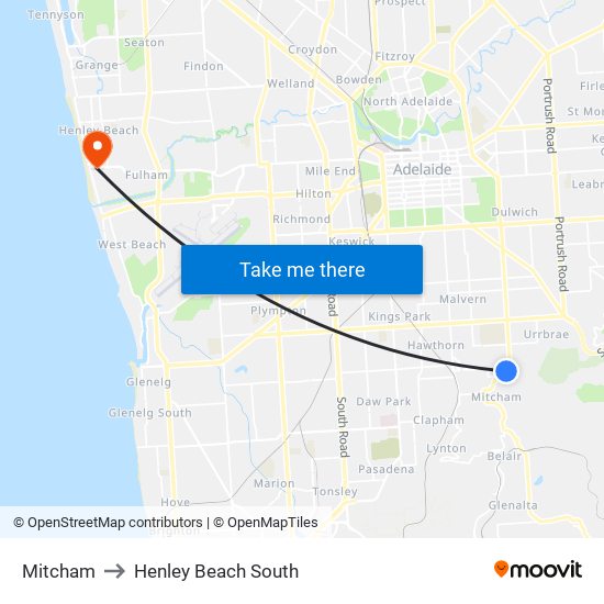 Mitcham to Henley Beach South map