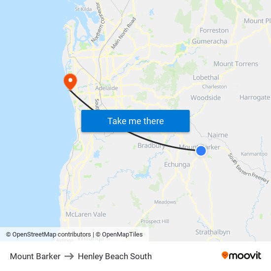 Mount Barker to Henley Beach South map