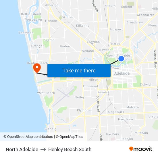 North Adelaide to Henley Beach South map