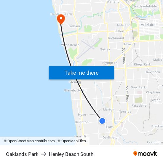 Oaklands Park to Henley Beach South map