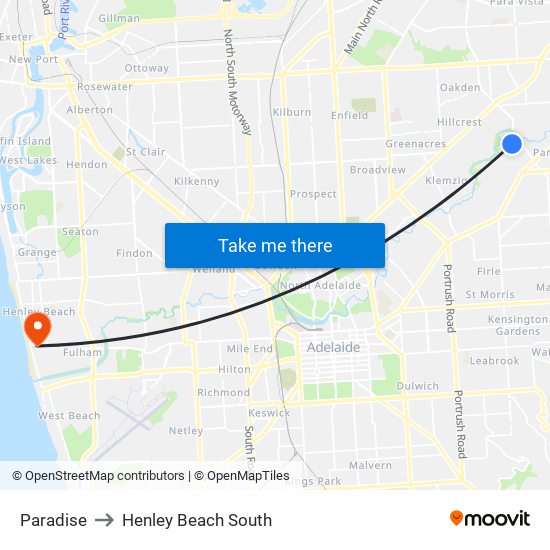 Paradise to Henley Beach South map