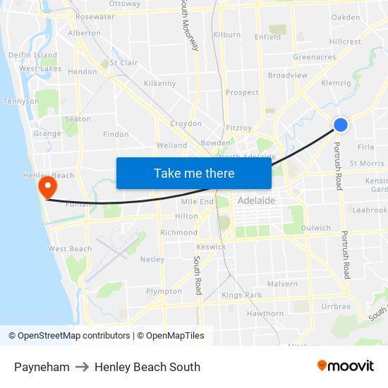 Payneham to Henley Beach South map