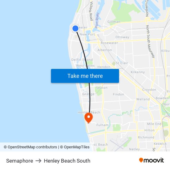 Semaphore to Henley Beach South map