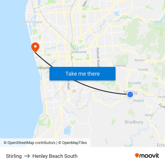 Stirling to Henley Beach South map