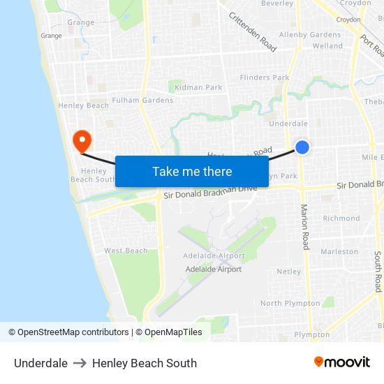 Underdale to Henley Beach South map