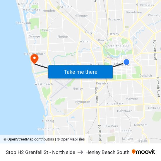 Stop H2 Grenfell St - North side to Henley Beach South map