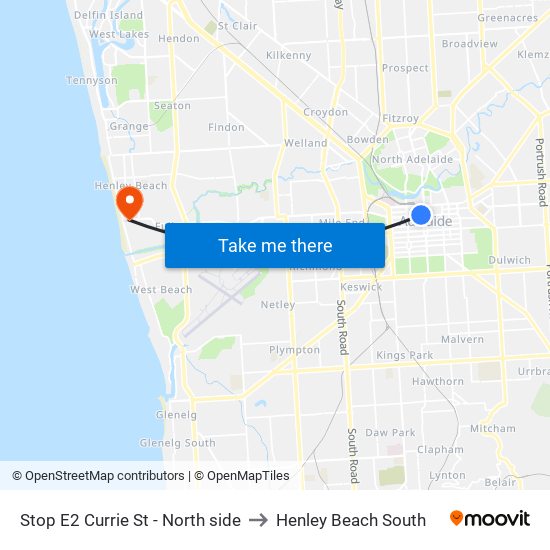 Stop E2 Currie St - North side to Henley Beach South map