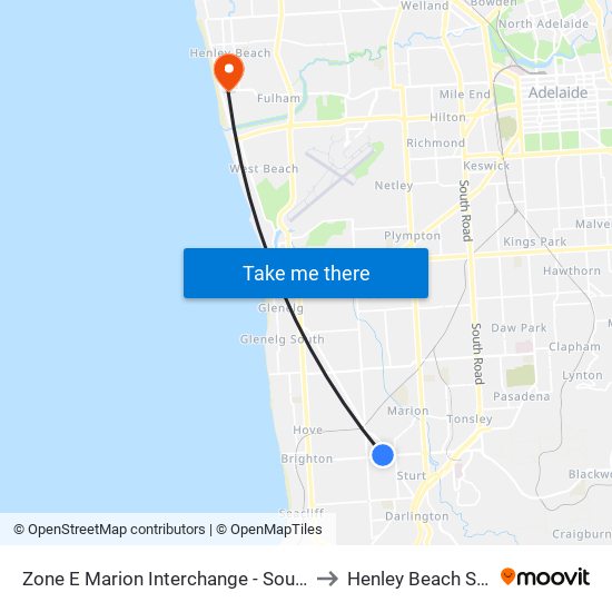 Zone E Marion Interchange - South side to Henley Beach South map