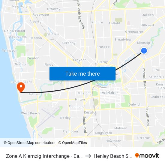 Zone A Klemzig Interchange - East side to Henley Beach South map
