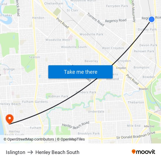 Islington to Henley Beach South map