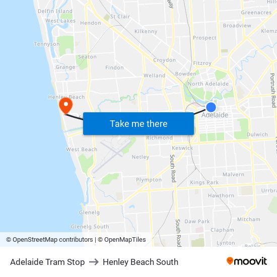 Adelaide Tram Stop to Henley Beach South map