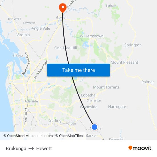Brukunga to Hewett map