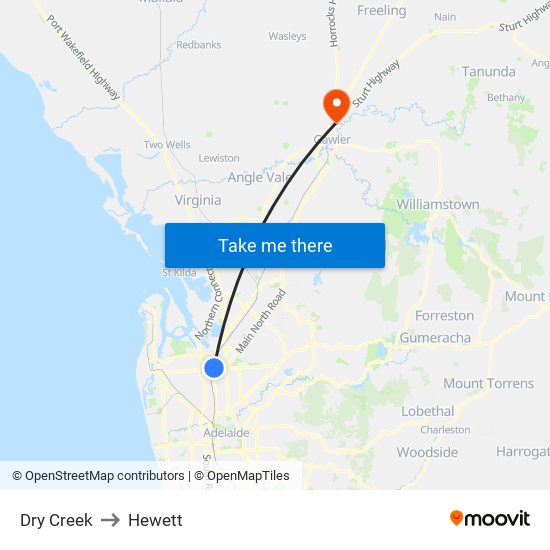 Dry Creek to Hewett map