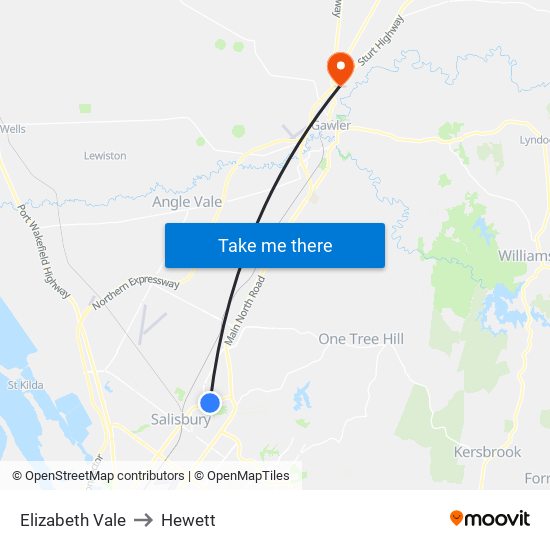 Elizabeth Vale to Hewett map