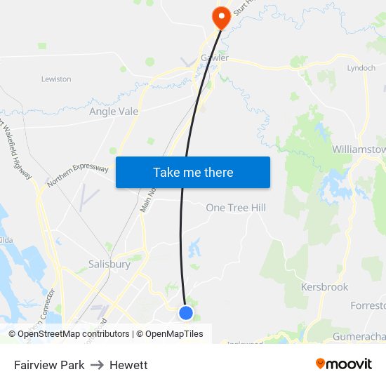 Fairview Park to Hewett map