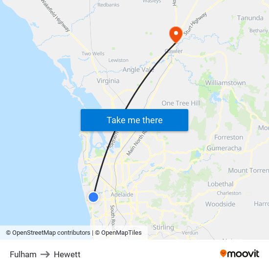 Fulham to Hewett map