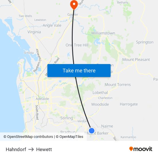 Hahndorf to Hewett map