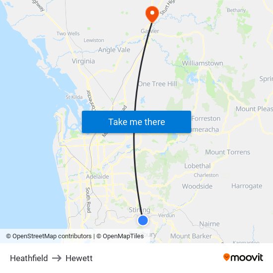 Heathfield to Hewett map