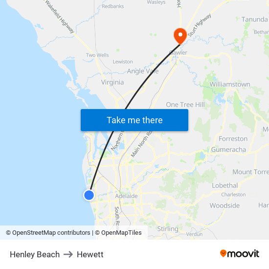 Henley Beach to Hewett map