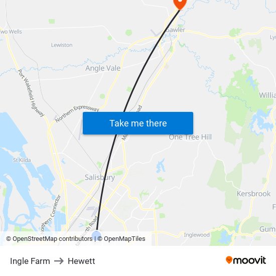 Ingle Farm to Hewett map