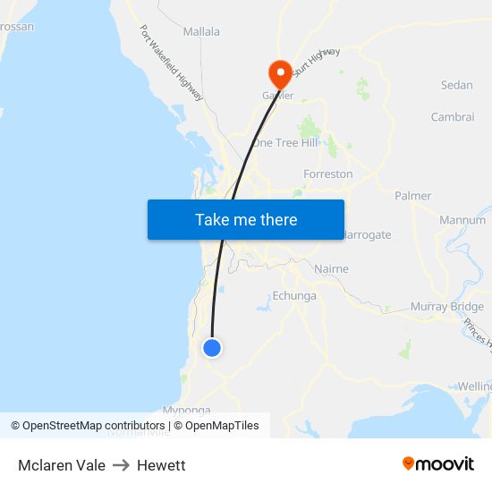 Mclaren Vale to Hewett map