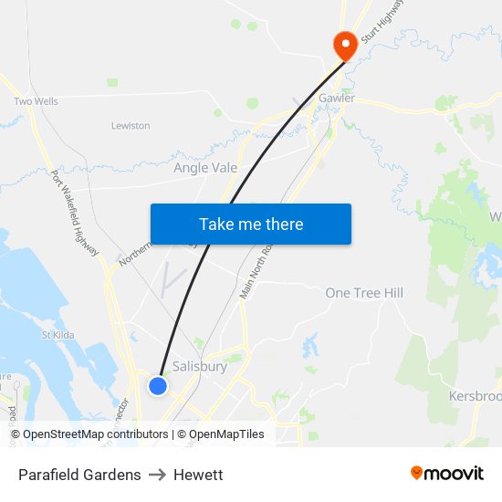 Parafield Gardens to Hewett map