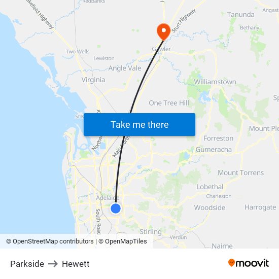 Parkside to Hewett map