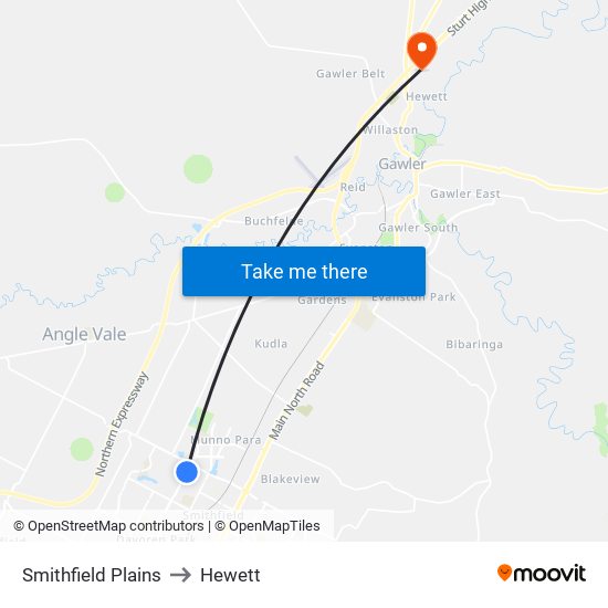 Smithfield Plains to Hewett map