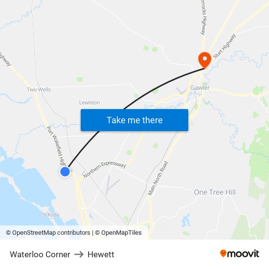 Waterloo Corner to Hewett map