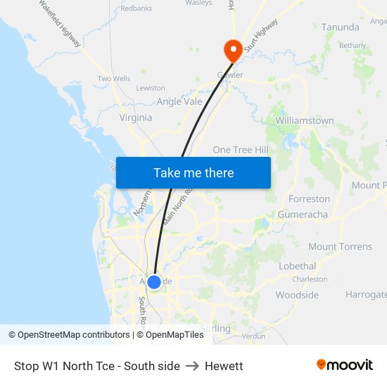 Stop W1 North Tce - South side to Hewett map