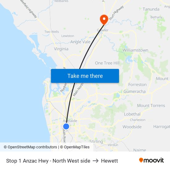 Stop 1 Anzac Hwy - North West side to Hewett map