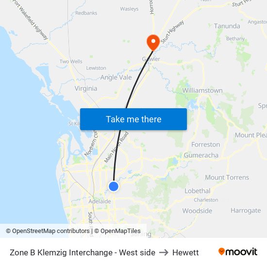 Zone B Klemzig Interchange - West side to Hewett map