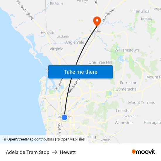 Adelaide Tram Stop to Hewett map