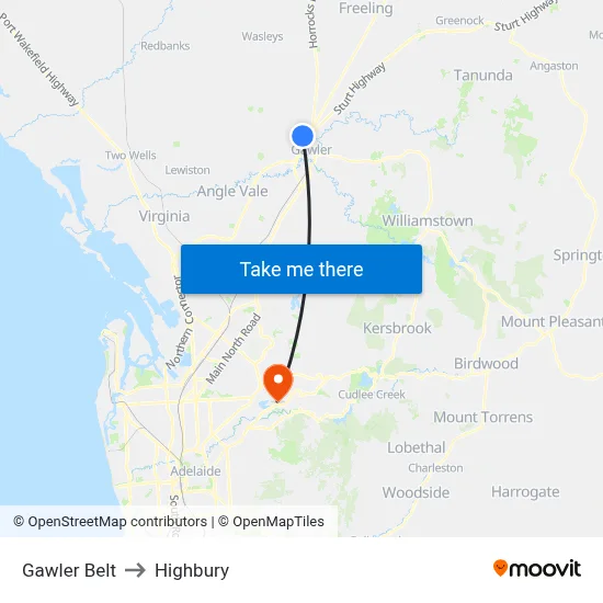 Gawler Belt to Highbury map