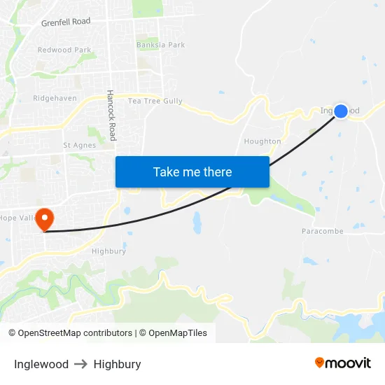 Inglewood to Highbury map