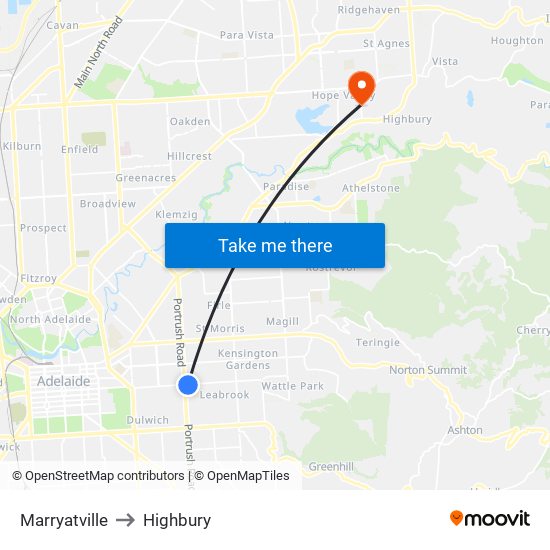 Marryatville to Highbury map