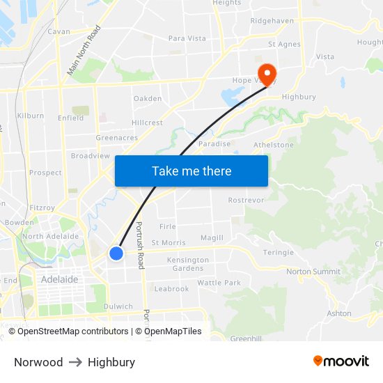 Norwood to Highbury map