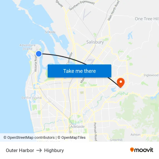 Outer Harbor to Highbury map