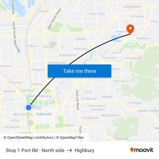 Stop 1 Port Rd - North side to Highbury map